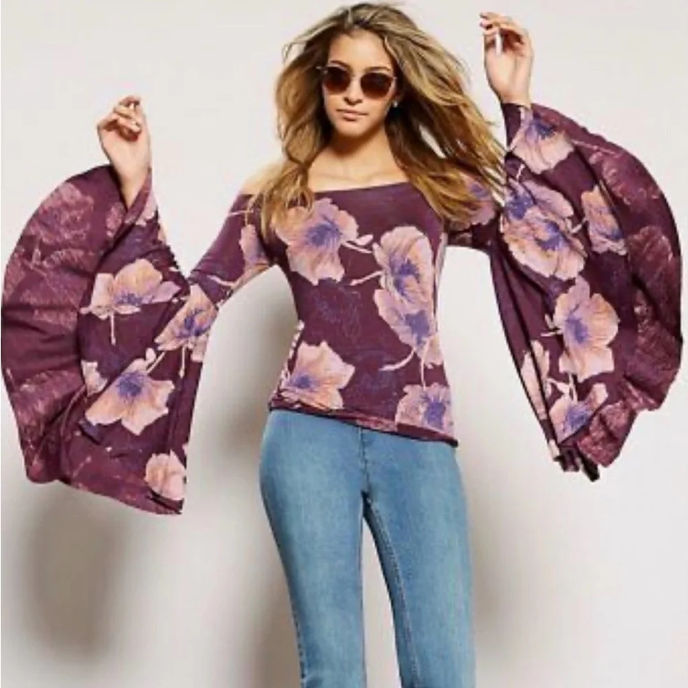 We The Free Floral Top with Straw Hat